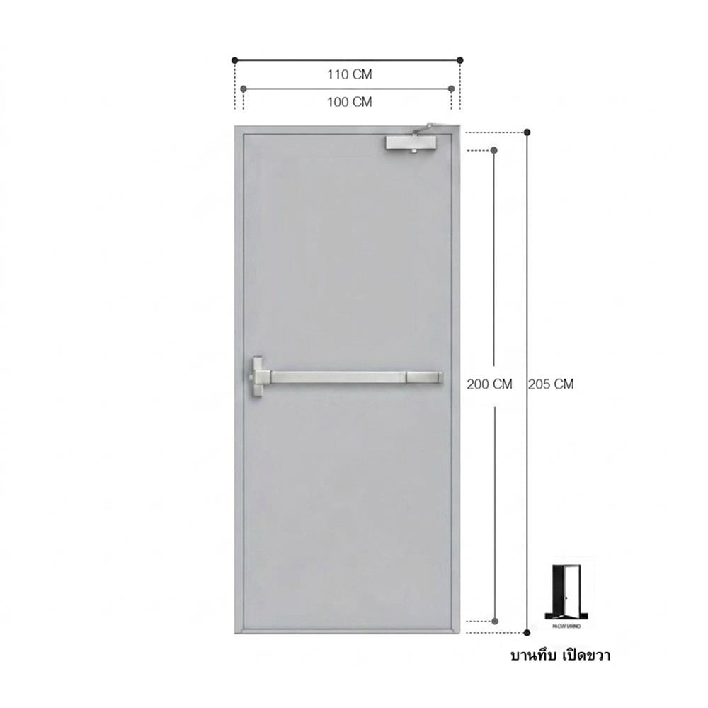 ชุดประตูเหล็กทนไฟ VECO 100x200 ซม. สีเทา (เปิดด้านขวา ออกด้านนอก)