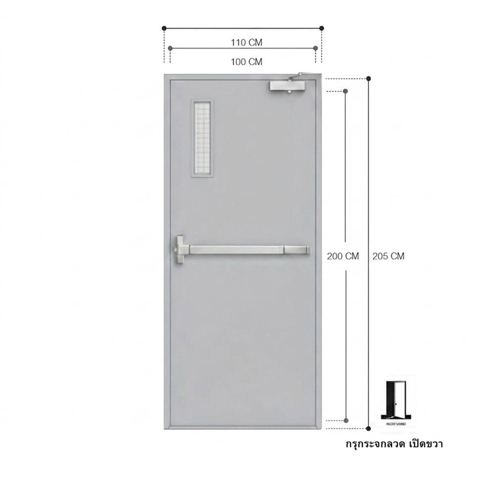 ชุดประตูเหล็กทนไฟ กระจกเสริมลวด VECO 100x200 ซม. สีเทา (เปิดด้านขวา ออกด้านนอก)