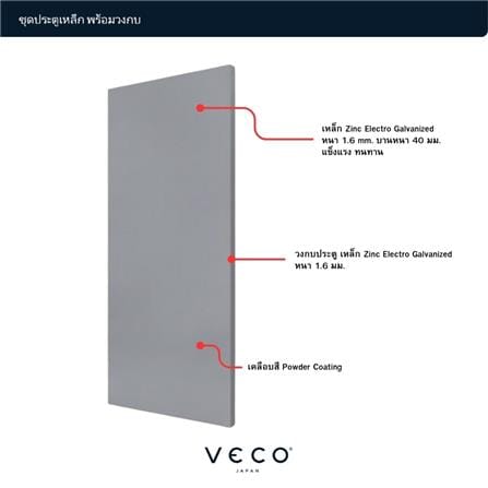 ชุดประตูเหล็ก ไม่เจาะลูกบิด VECO 90x200 ซม. สีเทา_1