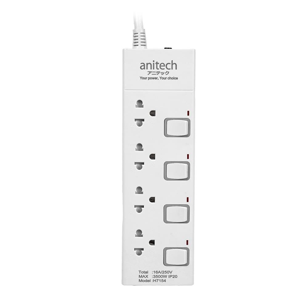 รางปลั๊กไฟ 4 ช่อง 4 สวิตช์ ANITECH H7154 16 แอมป์ 5 ม.
