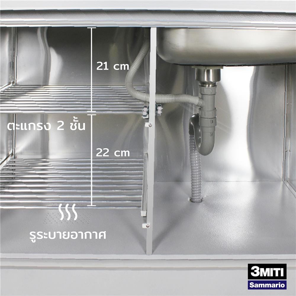 ครัวอะลูมิเนียมสำเร็จรูป ท็อปซิงค์ขวา 3MITI STR 100RF 100 ซม. สีฟ้า-ขาว