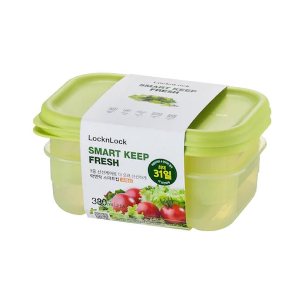 กล่องอาหาร LOCKNLOCK SMART KEEP FRESH HLE5100NS2 0.33 ลิตร สีเขียว (แพ็ก 2 ชิ้น)
