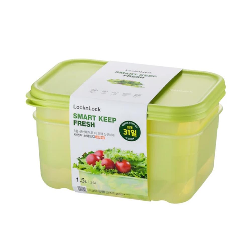 กล่องอาหาร LOCKNLOCK SMART KEEP FRESH HLE5400NS2 1.5 ลิตร สีเขียว (แพ็ก 2 ชิ้น)