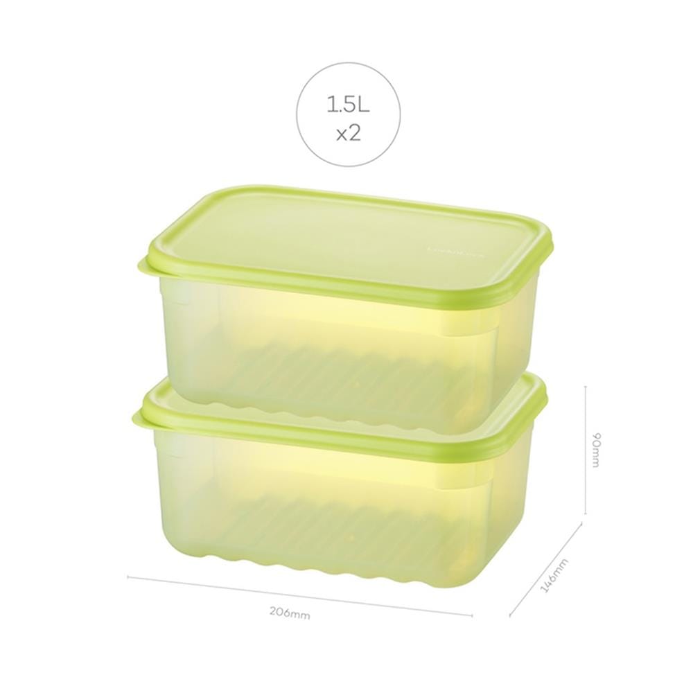 กล่องอาหาร LOCKNLOCK SMART KEEP FRESH HLE5400NS2 1.5 ลิตร สีเขียว (แพ็ก 2 ชิ้น)