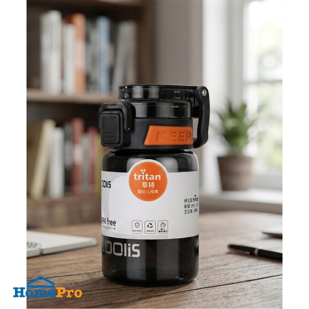 กระบอกน้ำพลาสติก HOMEPRO TRITAN CLEARGO 0.42 ลิตร สีดำ