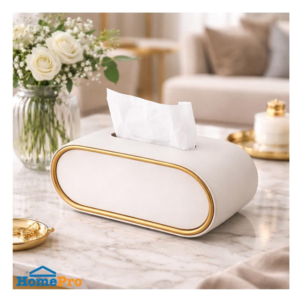 กล่องทิชชู่ PU HOMEPRO COZY OVAL สีขาว