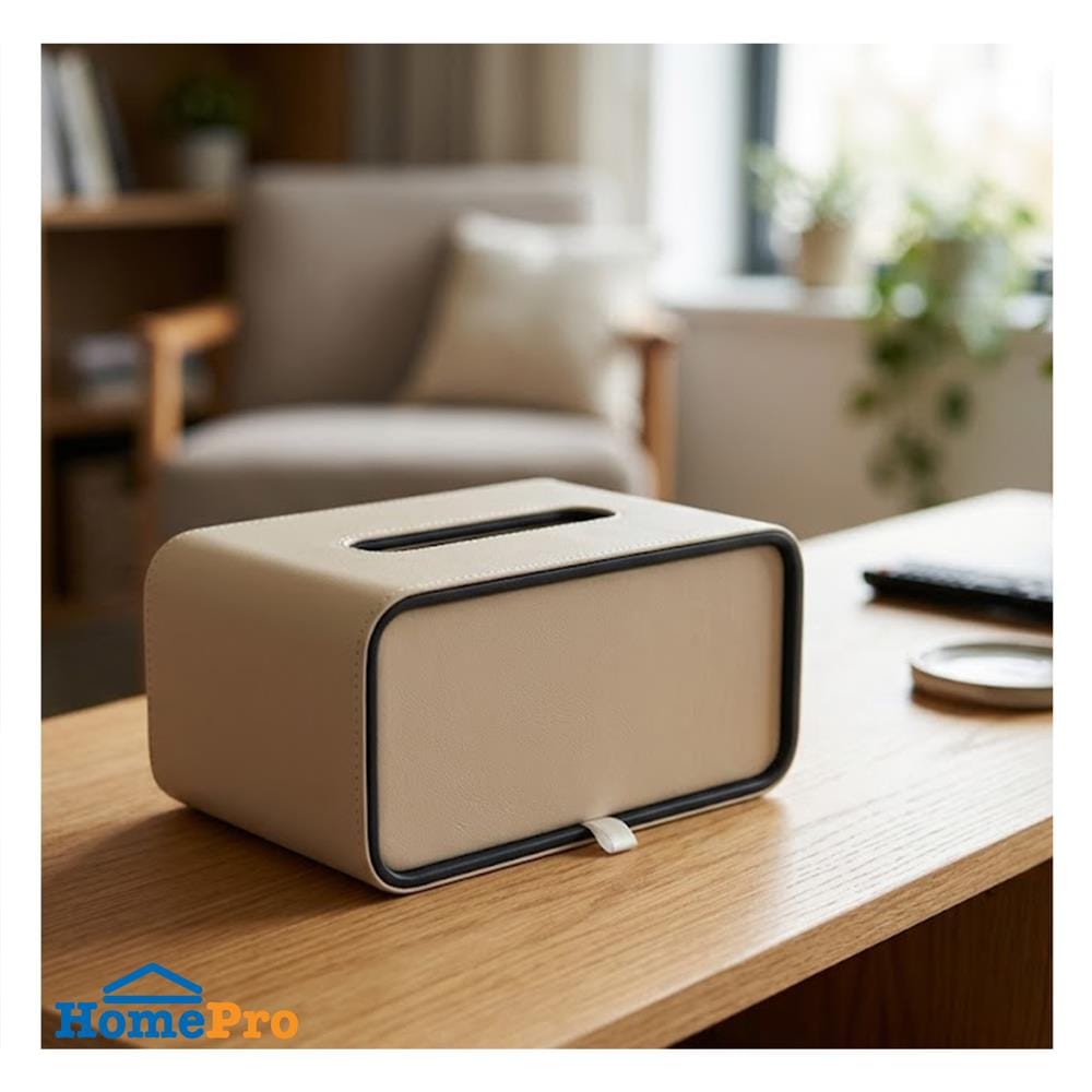กล่องทิชชู่ PU HOMEPRO COZY SQUARE สีเบจ