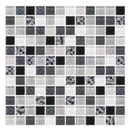 โมเสคแก้ว 30x30 ซม. GLASCERA คัลเลอร์ ป็อป สีขาว ดำ_0