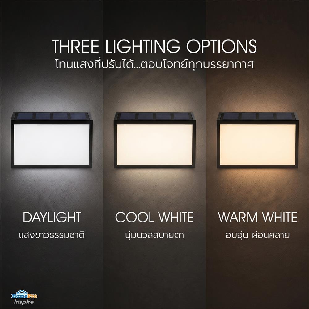 ไฟผนังภายนอก SOLAR CARINI ID-LIGHT2 1 วัตต์ DAYLIGHT/COOL WHITE/WARM WHITE สีดำ