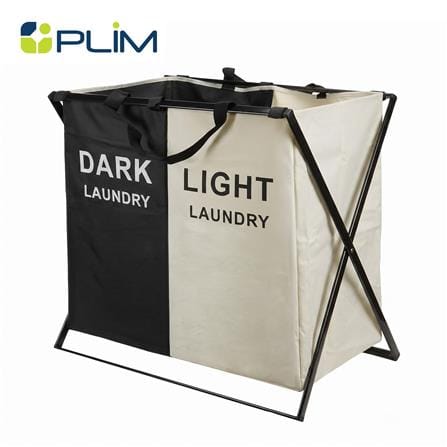 ตะกร้าผ้าพับได้ 2 ช่อง PLIM DAILY สีขาว/ดำ_0