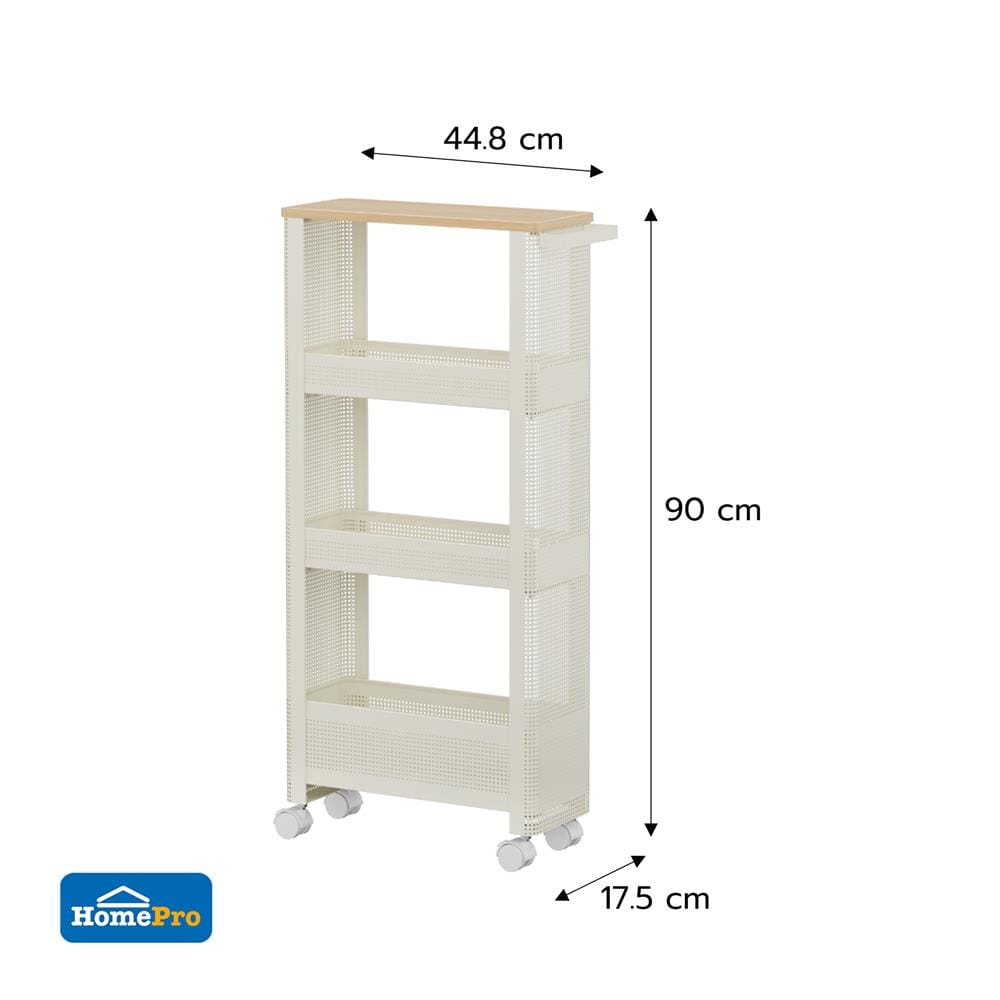 ชั้นวางของแคบ 4 ชั้น มีล้อ STACKO COZI 17.5x44.8x90 ซม. สีขาว