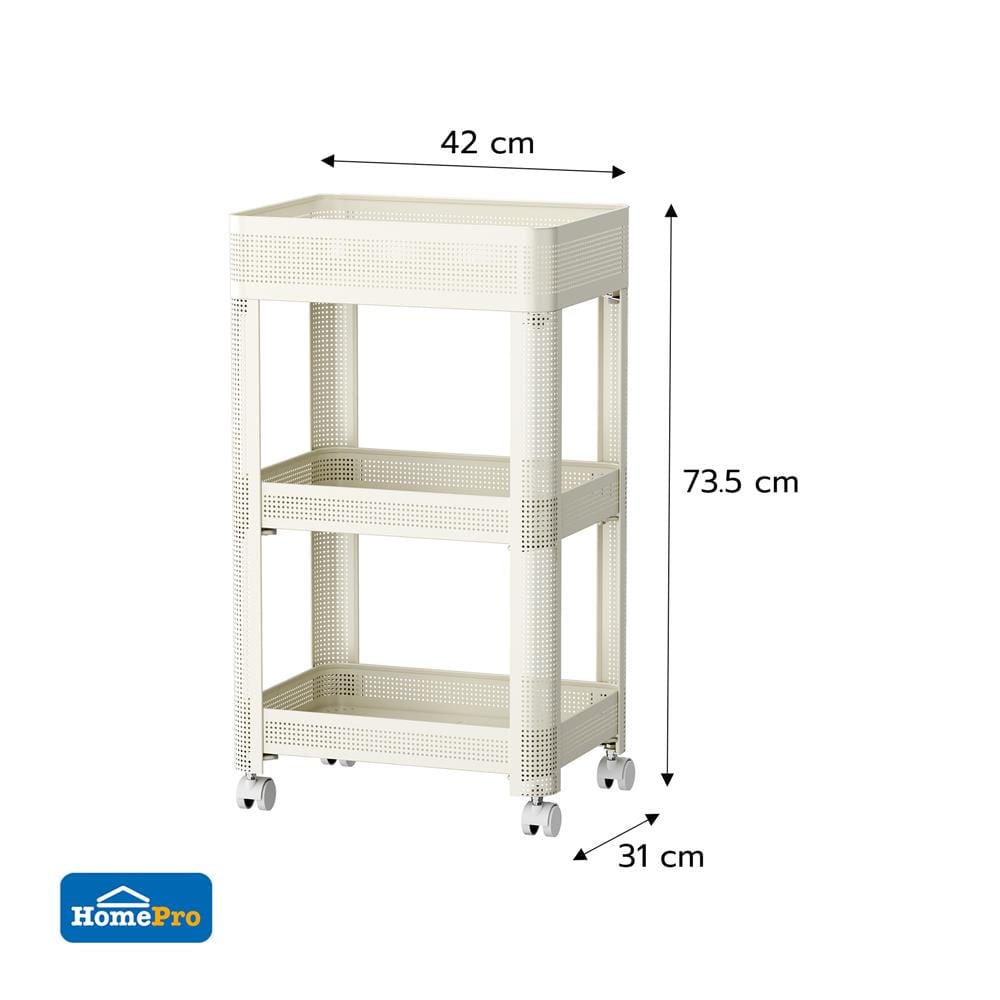 ชั้นวางของ 3 ชั้น มีล้อ STACKO COZI 42x31x73.5 ซม. สีขาว