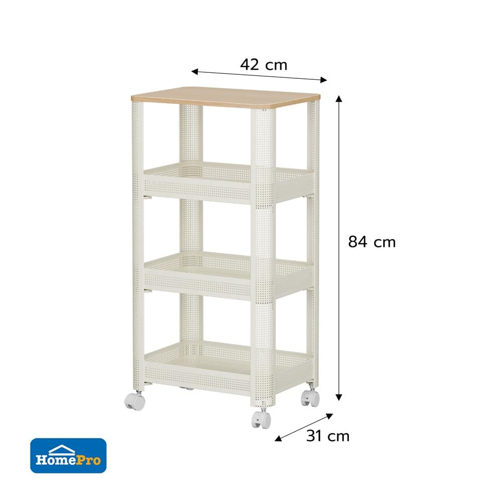 ชั้นวางของ 4 ชั้น มีล้อ STACKO COZI 42x31x84 ซม. สีขาว