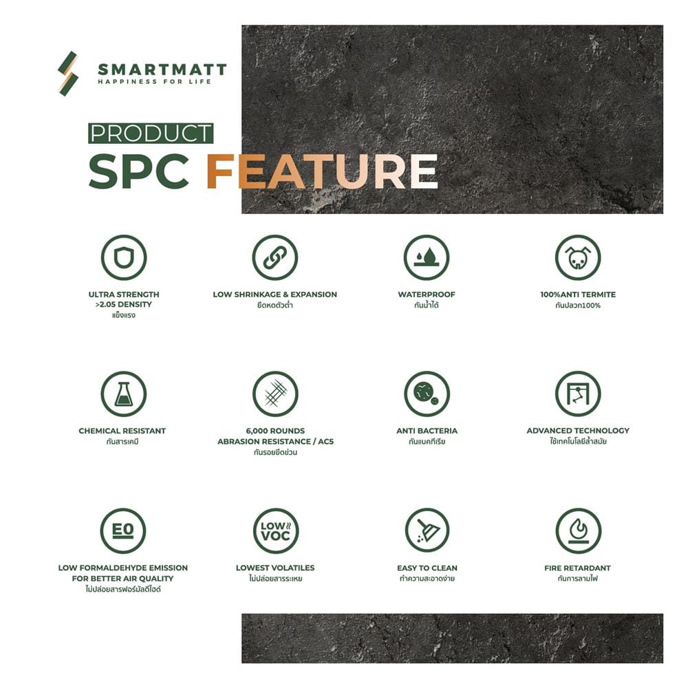 พื้น SPC SMARTMATT PRO 6 มม. 2.22 ตร.ม. สี AMERICAN WHITE OAK (แพ็ก 8 ชิ้น)