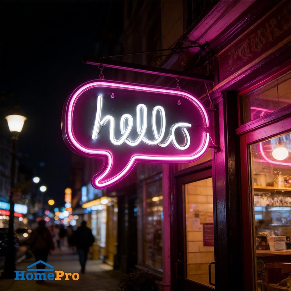 ป้ายไฟ LED CARINI HELLO สีขาว/ชมพู