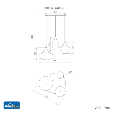 ไฟช่อ CARINI MD KM1198-3 สีทอง/ดำ 3 หัว_3
