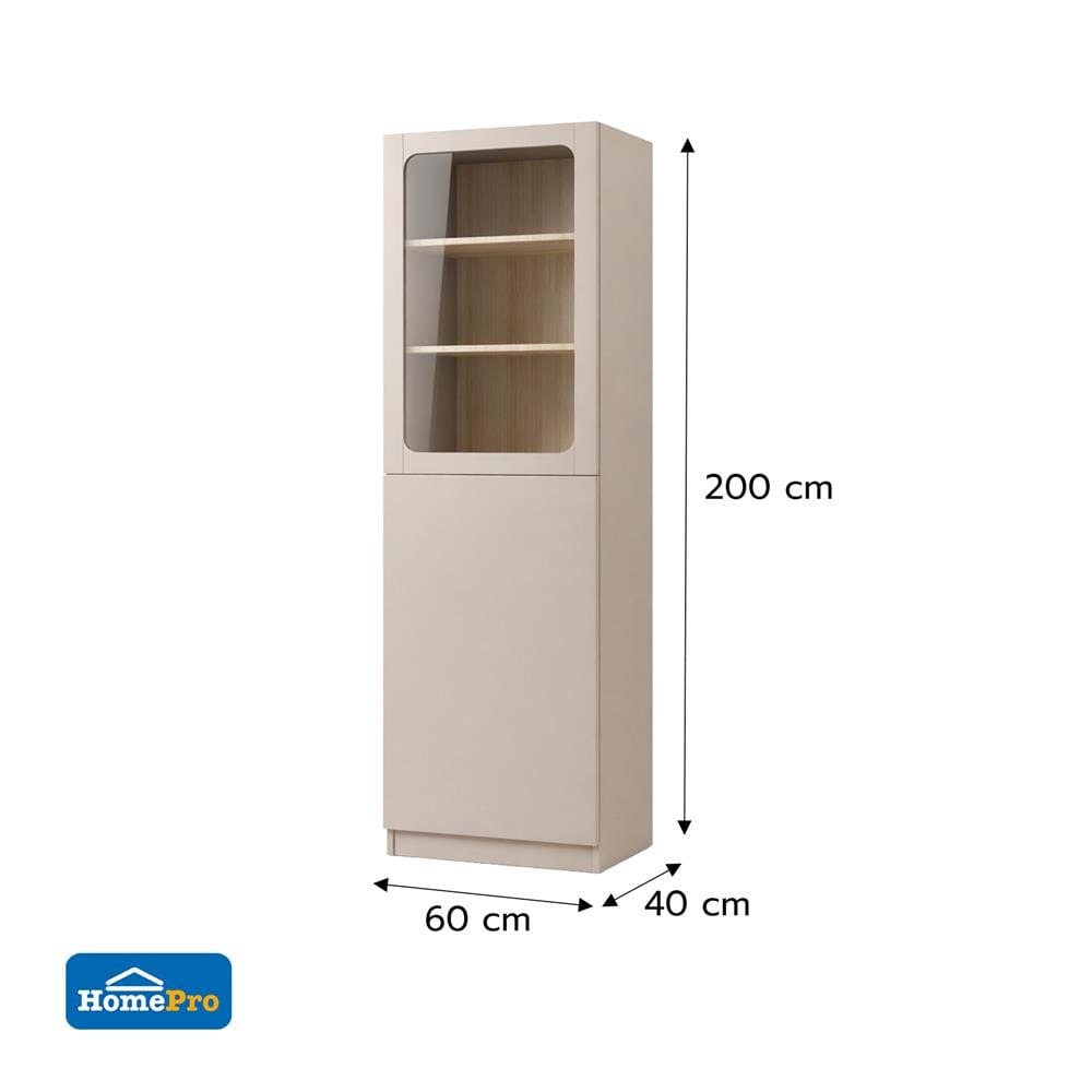 ตู้โชว์ 2 บานเปิด FURDINI KEEPER+ 60 ซม. สี LIGHT OAK/SOFT BEIGE/กระจกใส