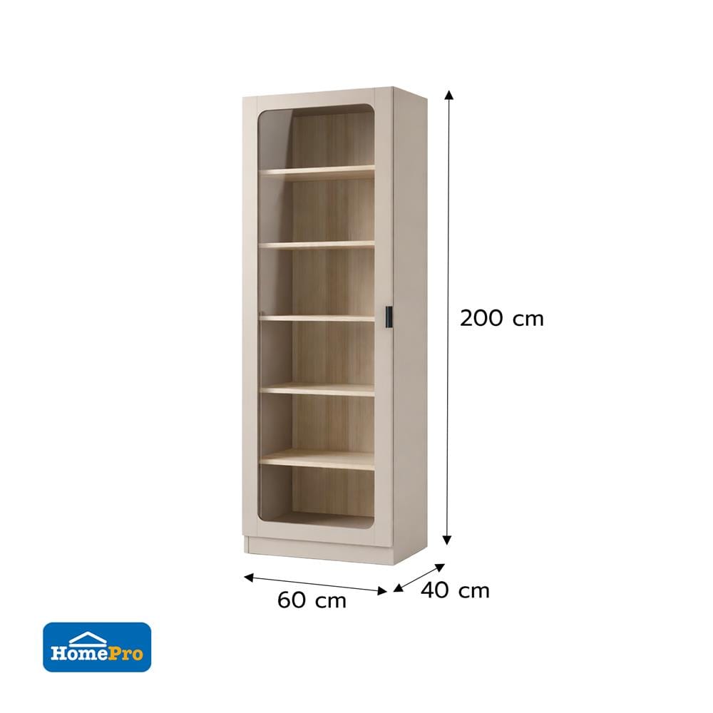 ตู้โชว์ FURDINI KEEPER+ 60 ซม. สี LIGHT OAK/SOFT BEIGE/กระจกใส
