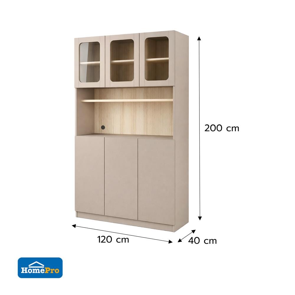 ตู้สูง FURDINI KEEPER+ 120 ซม. สี LIGHT OAK/SOFT BEIGE/กระจกใส
