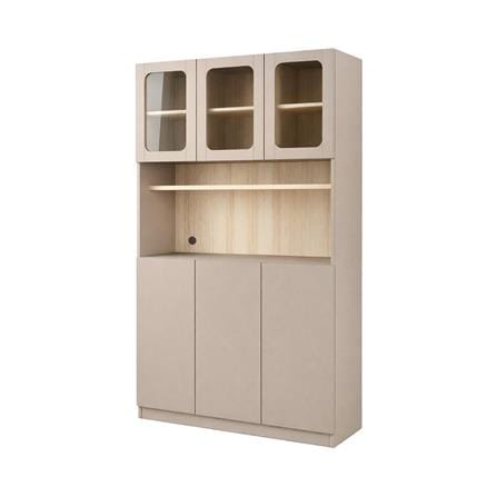 ตู้สูง FURDINI KEEPER+ 120 ซม. สี LIGHT OAK/SOFT BEIGE/กระจกใส_0