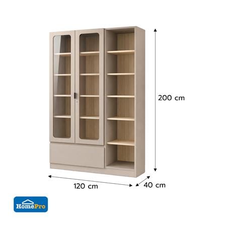 ตู้โชว์ 2 บานเปิด FURDINI KEEPER+ 120 ซม. สี LIGHT OAK/SOFT BEIGE/กระจกใส_8