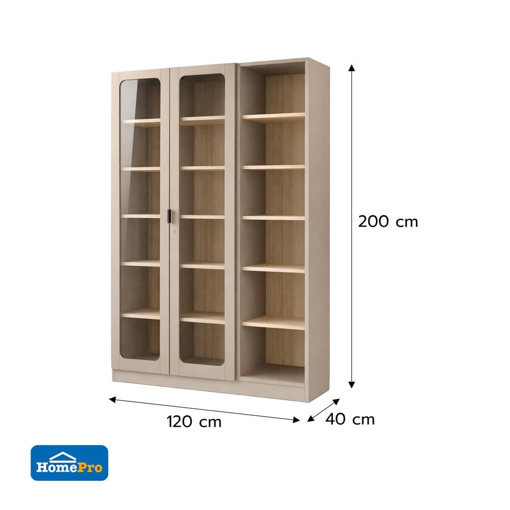 ตู้โชว์ 2 บานเปิด FURDINI KEEPER+ 120 ซม. สี LIGHT OAK/SOFT BEIGE/กระจกใส