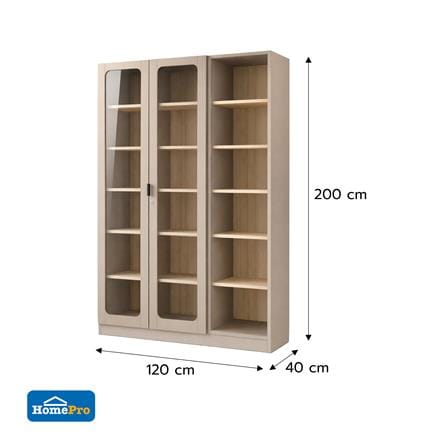 ตู้โชว์ 2 บานเปิด FURDINI KEEPER+ 120 ซม. สี LIGHT OAK/SOFT BEIGE/กระจกใส_8