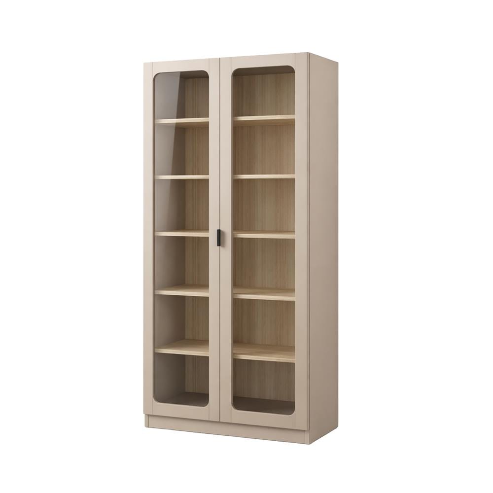 ตู้โชว์ 2 บานเปิด FURDINI KEEPER+ 80 ซม. สี LIGHT OAK/SOFT BEIGE/กระจกใส