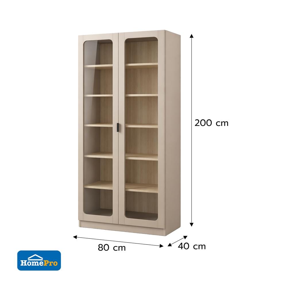 ตู้โชว์ 2 บานเปิด FURDINI KEEPER+ 80 ซม. สี LIGHT OAK/SOFT BEIGE/กระจกใส