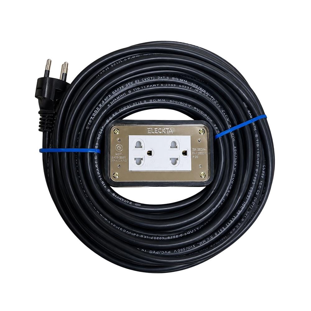 บล็อคยาง 2x4 พร้อมสาย VCT 3x1.5 2 ช่อง ELECKTA 20 เมตร