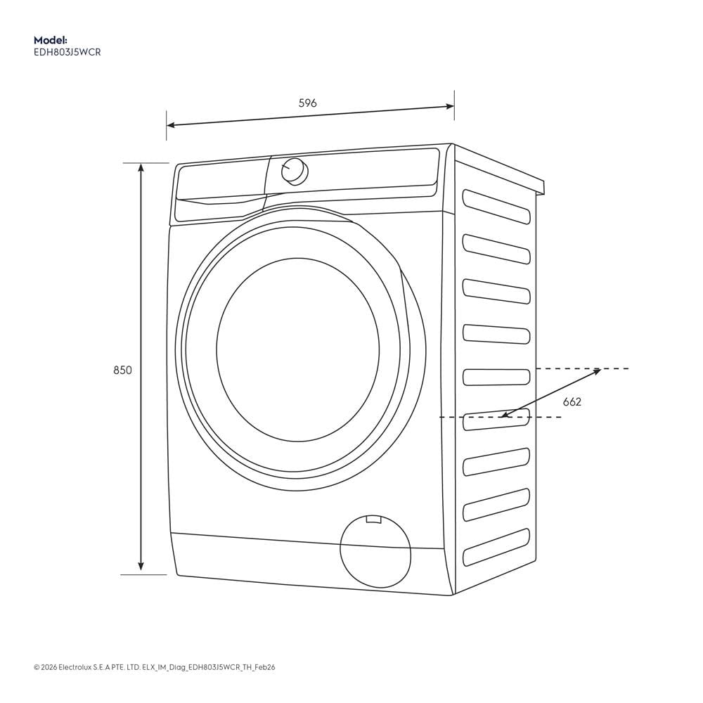 เครื่องอบผ้าฝาหน้าพร้อมขาตั้ง ELECTROLUX EDH803J5WCR 8 กก. HEATPUMP สีขาว