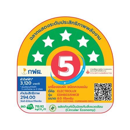 เครื่องอบผ้าฝาหน้าพร้อมขาตั้ง ELECTROLUX EDH803J5WCR 8 กก. HEATPUMP สีขาว_6