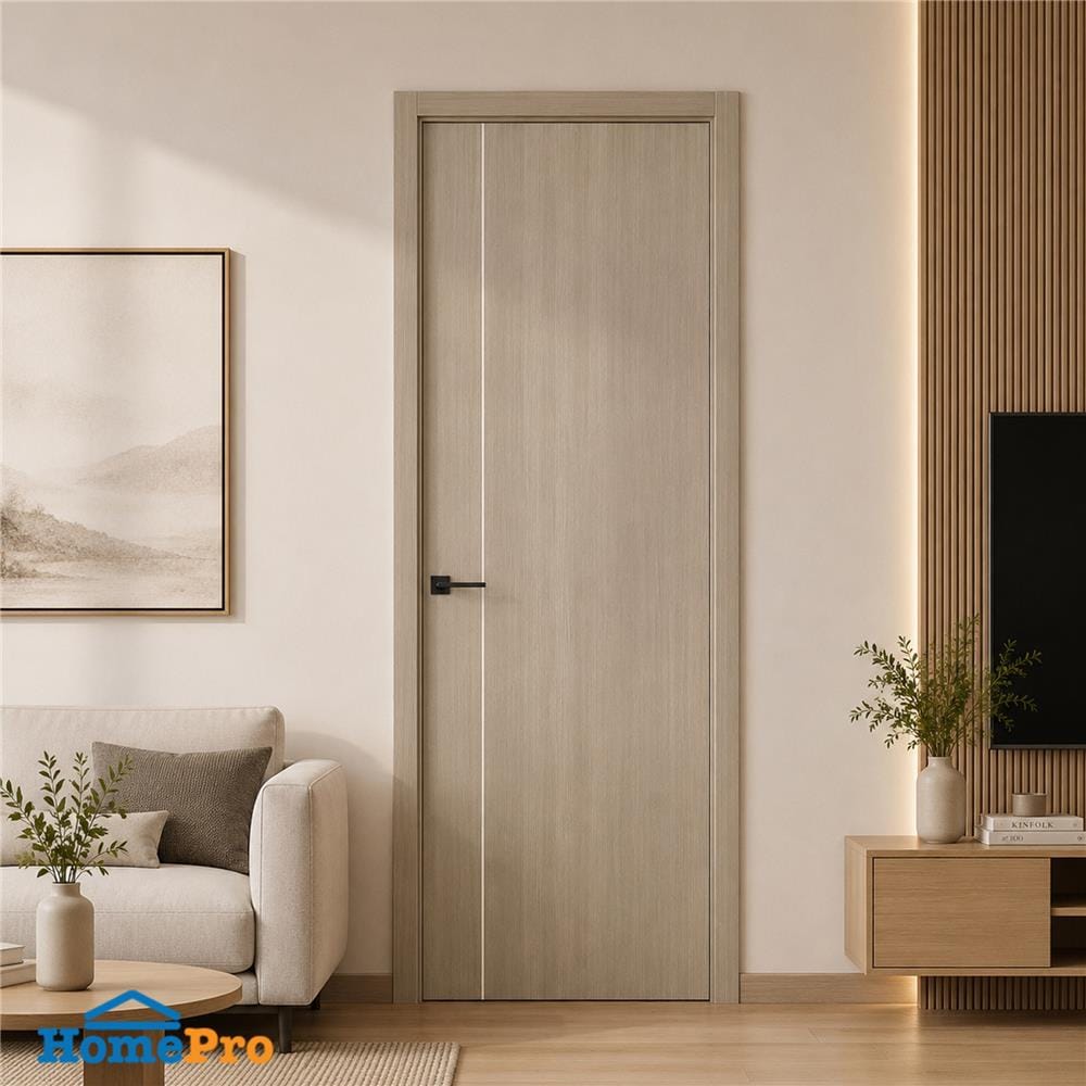 ประตูภายใน UPVC ไม่เจาะลูกบิด AZLE WB1 80x200 ซม. สีเทาอ่อน