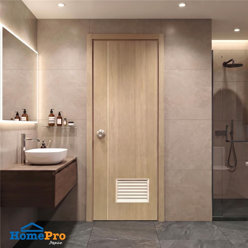 ประตูห้องน้ำ UPVC ไม่เจาะลูกบิด AZLE WB2 80x200 ซม. สีน้ำตาลเข้ม
