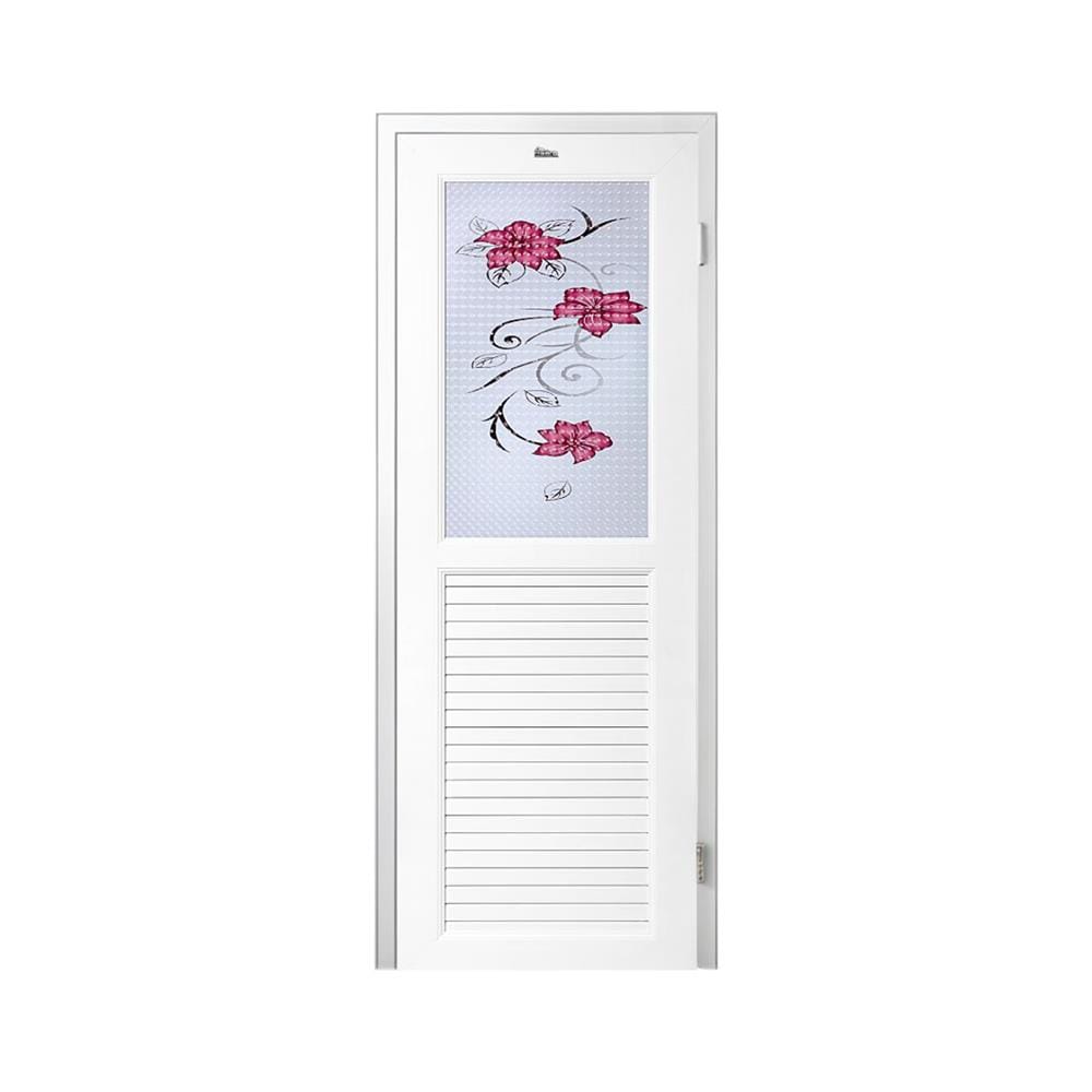 ชุดประตูห้องน้ำพร้อมวงกบ UPVC ไม่เจาะลูกบิด ASARA G922 ลายดอกไม้แดง 70x180 ซม. สีขาว