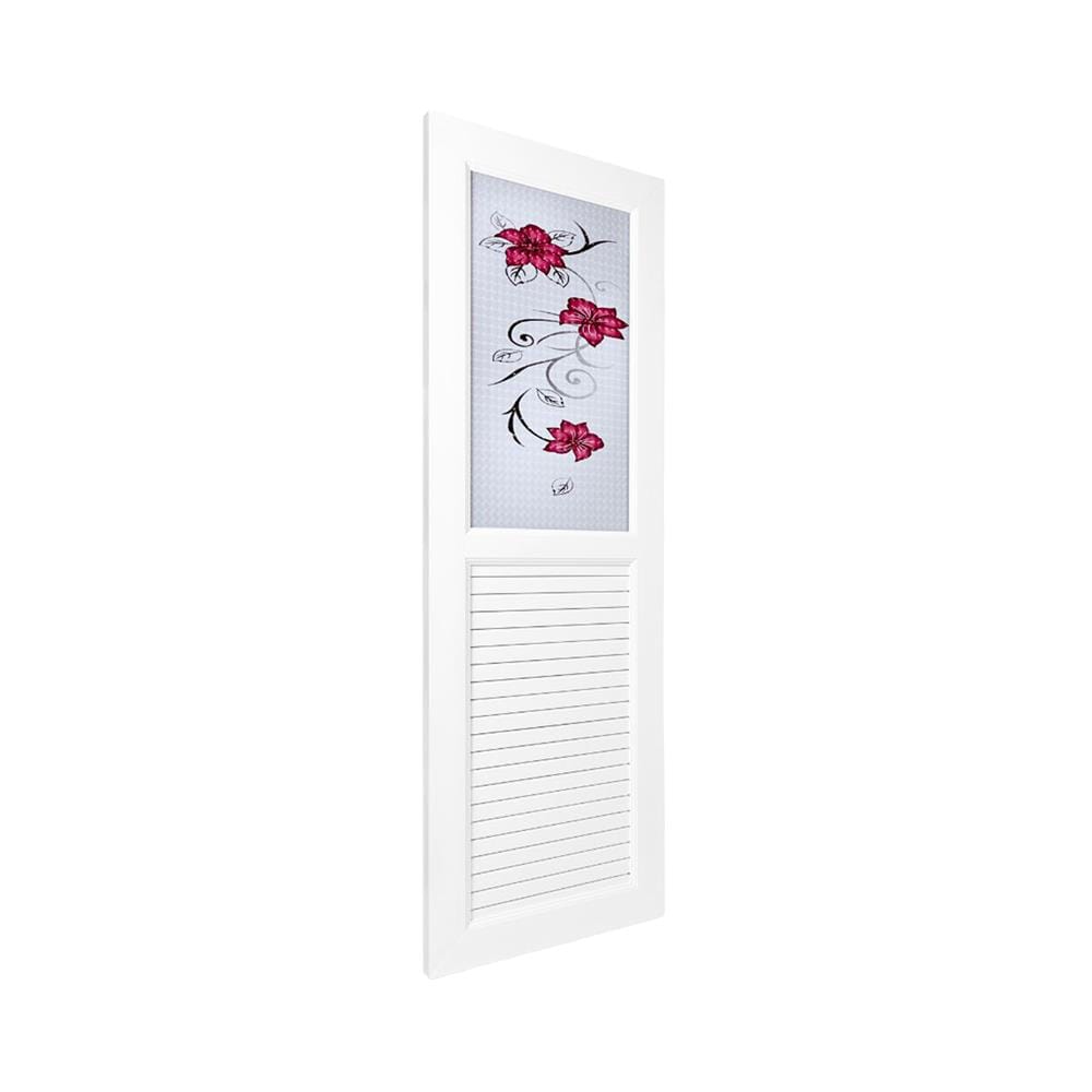 ชุดประตูห้องน้ำพร้อมวงกบ UPVC ไม่เจาะลูกบิด ASARA G922 ลายดอกไม้แดง 70x180 ซม. สีขาว