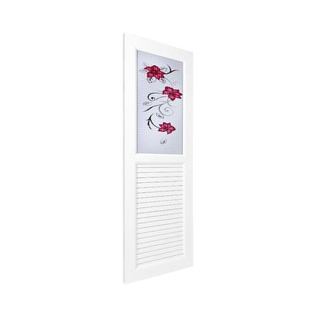ชุดประตูห้องน้ำพร้อมวงกบ UPVC ไม่เจาะลูกบิด ASARA G922 ลายดอกไม้แดง 70x180 ซม. สีขาว_1