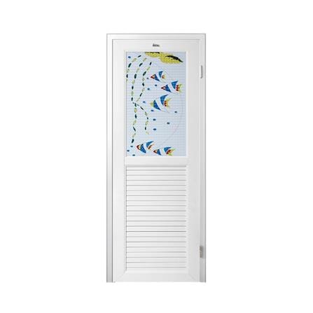 ชุดประตูห้องน้ำพร้อมวงกบ UPVC ไม่เจาะลูกบิด ASARA G921 ลายปลาทะเล 70x180 ซม. สีขาว_0