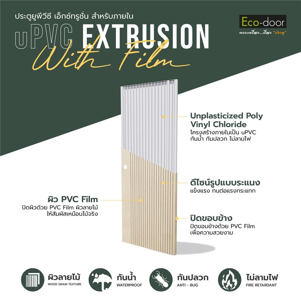 ประตูภายใน UPVC เจาะลูกบิด ECO-DOOR UX-ASH 80x200 ซม. สีแอช