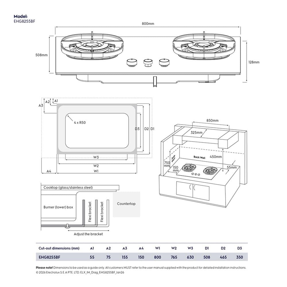 เตาฝังแก๊ส ELECTROLUX EHG8255BF 80 ซม.