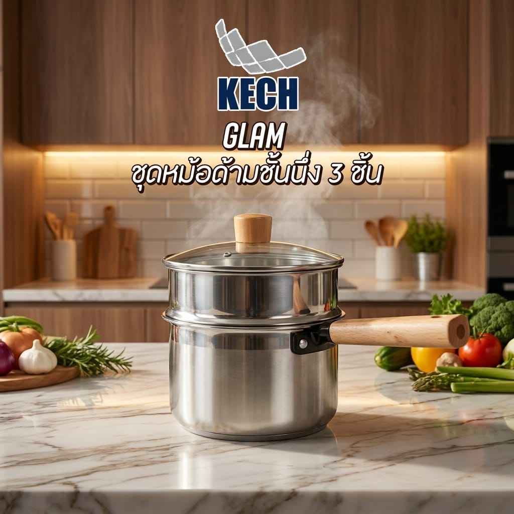 ชุดหม้อด้ามชั้นนึ่ง 16 ซม. KECH GLAM 3 ชิ้น