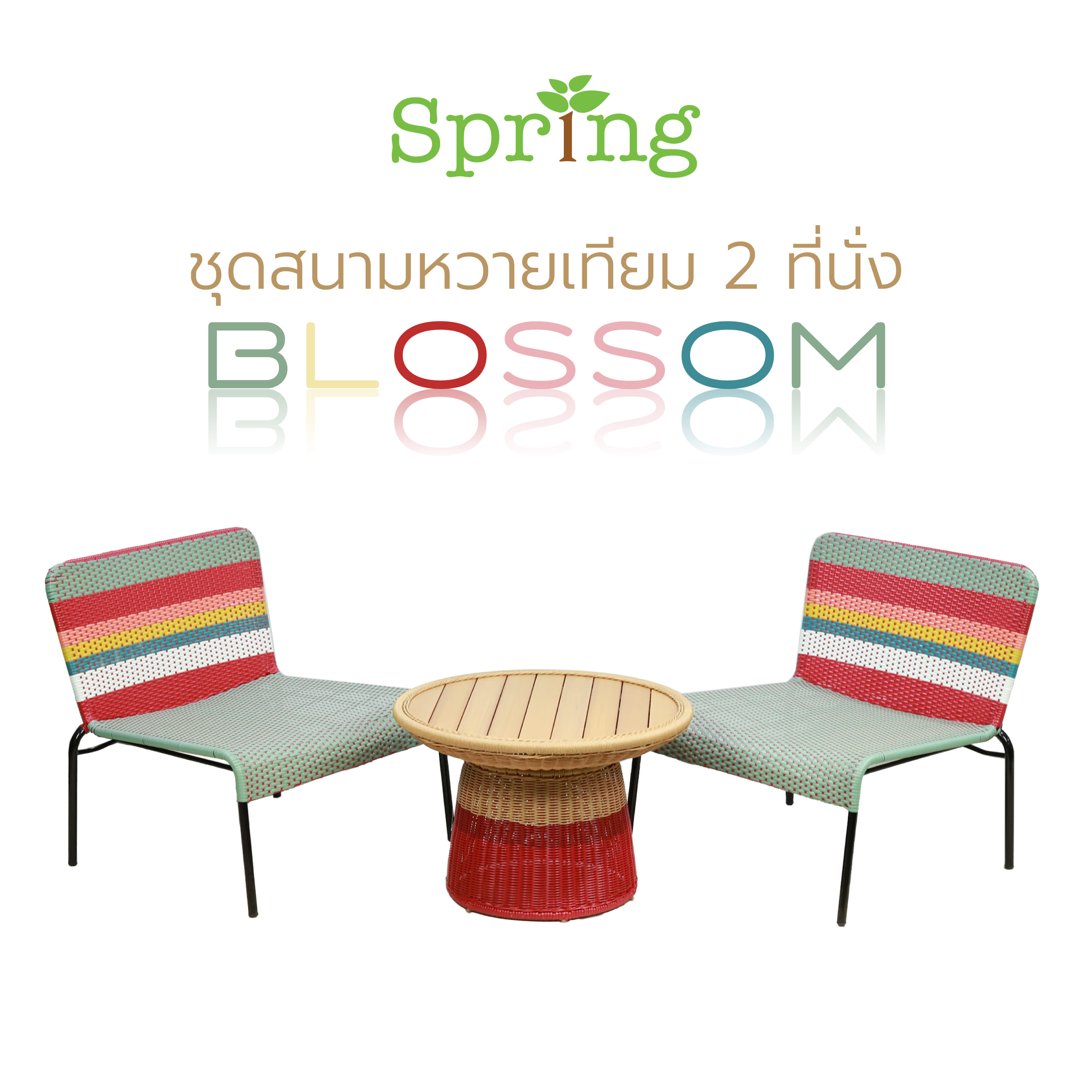 ชุดสนามหวายเทียม 2 ที่นั่ง SPRING BLOSSOM สีเบจ/แดง