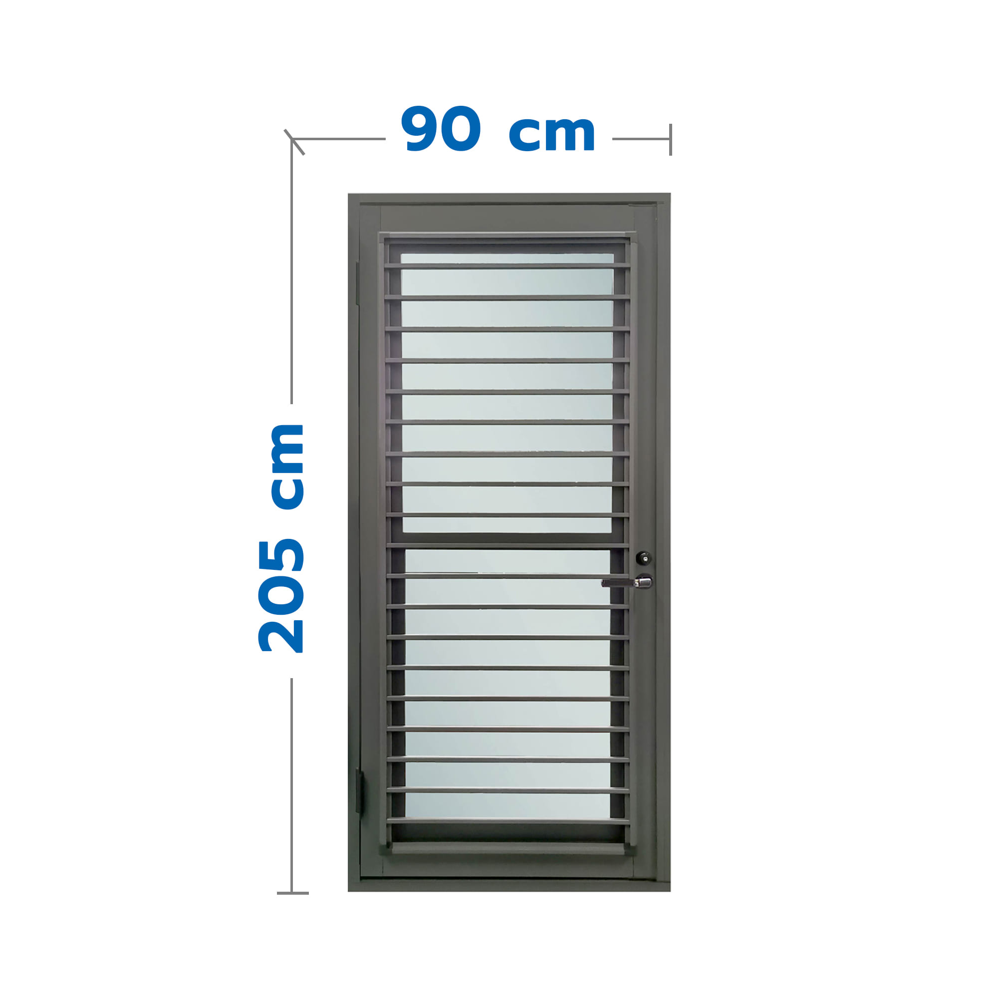 ชุดประตูบานเปิด ระบายอากาศ อะลูมิเนียม SANKYOALUMI J-TRUST VENTILATION 90x205 ซม. สีเทาซาฮาร่า พร้อมชุดวงกบ-บานพับ-ลูกบิด-โช้ค