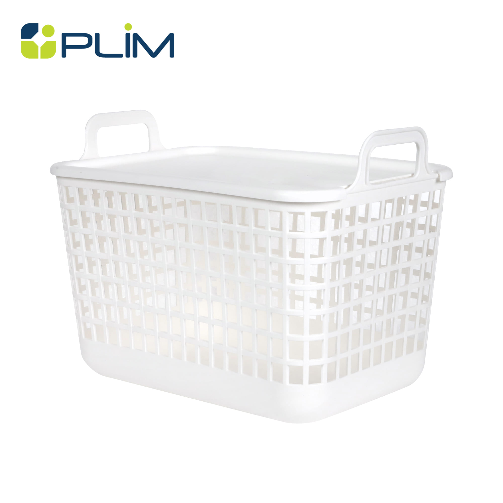 ตะกร้าผ้าเหลี่ยมมีฝา PLIM DAISY SIZE M สีขาว