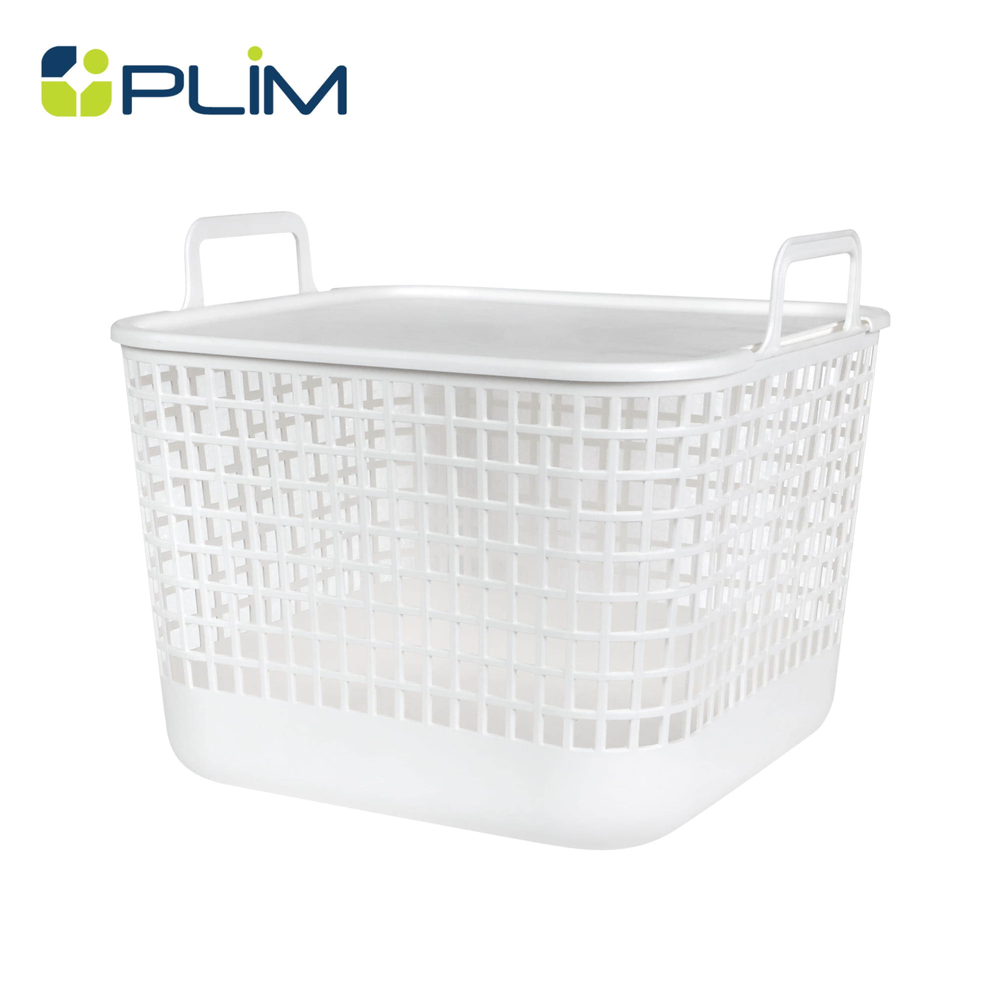 ตะกร้าผ้าเหลี่ยมมีฝา PLIM DAISY SIZE L สีขาว