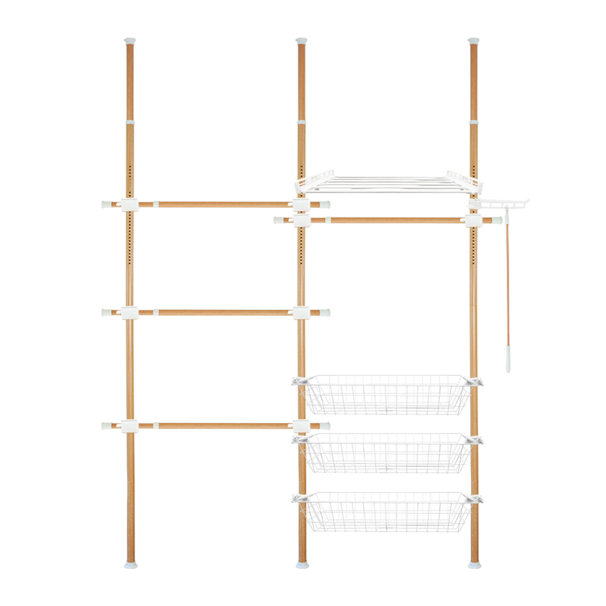 ราวแขวนผ้า 4 ราวแขวน 3 ตะกร้า 1 ชั้นวาง TUGU R68M 160x42.5x300 ซม. ลายไม้