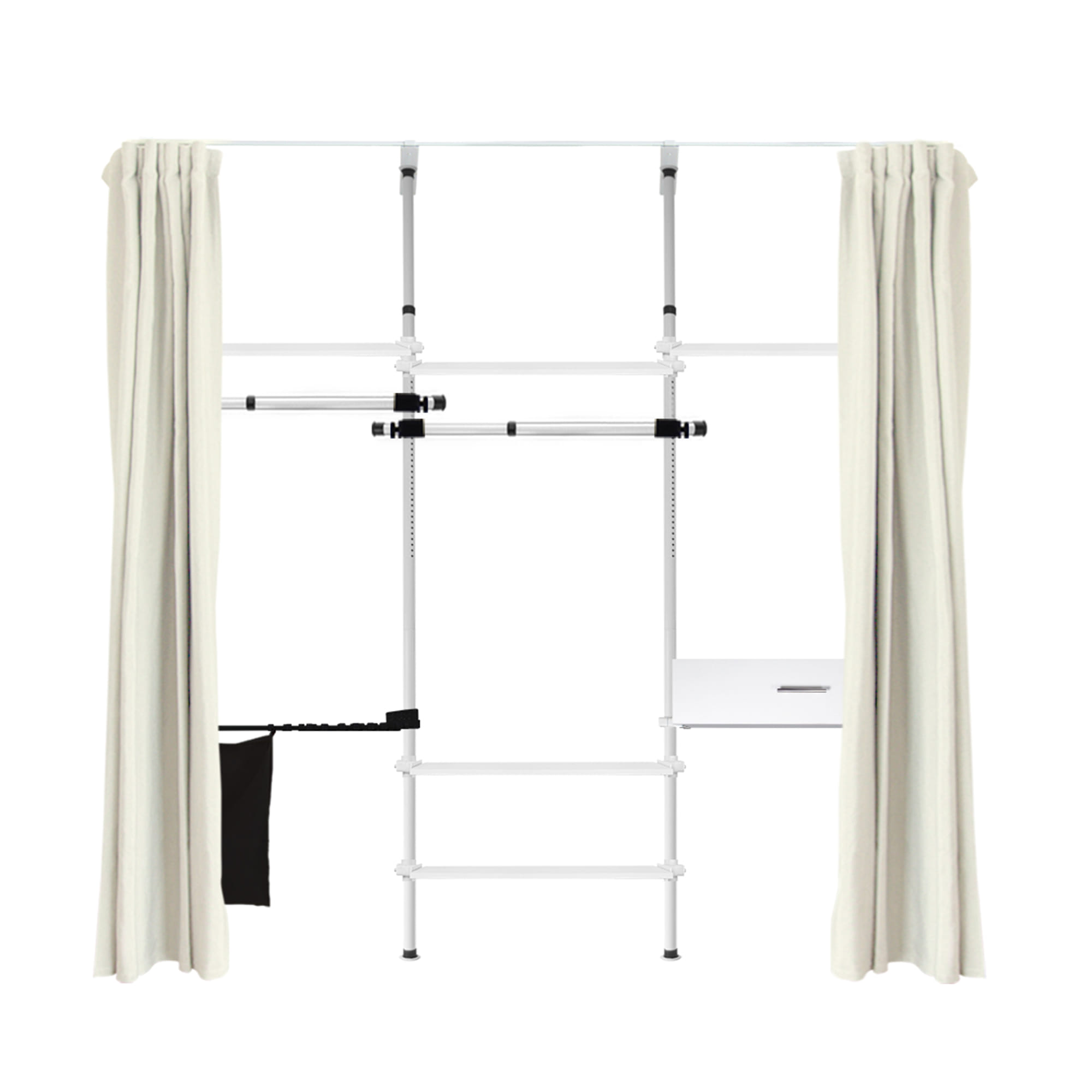 ราวแขวนผ้า TUGU R71W-BE 240x40x300 ซม. สีขาวข้อต่อดำ (พร้อมชุดผ้าม่านสีเบจ)