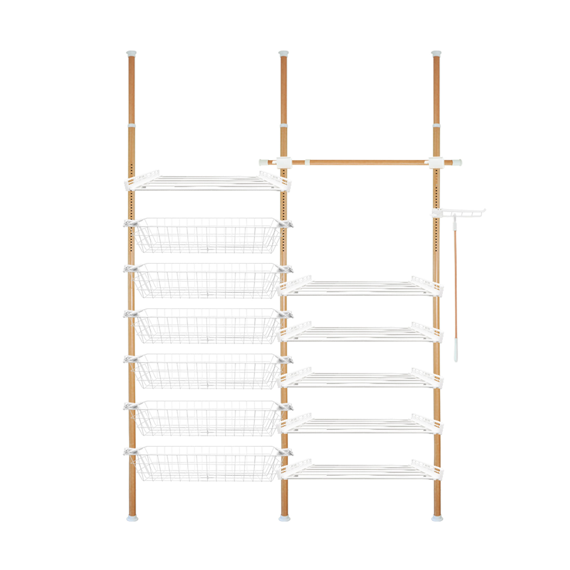 ราวแขวนผ้า 1 ราวแขวน 6 ชั้นวาง 6 ตะกร้า TUGU R67M 170x42.5x300 ซม. ลายไม้