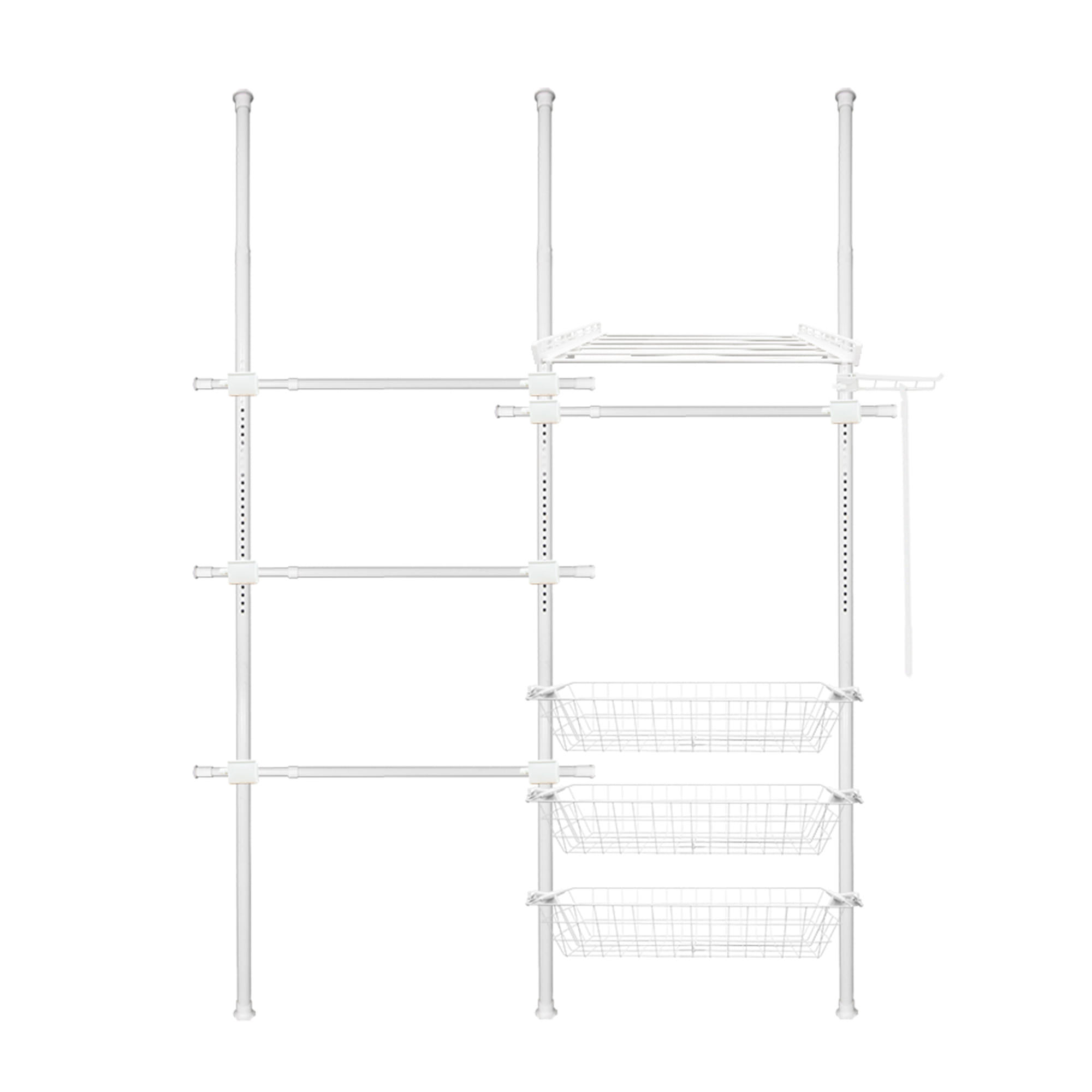 ราวแขวนผ้า 4 ราวแขวน 1 ชั้นวาง 3 ตะกร้า TUGU R68PW 160x42.5x300 ซม. สีขาว