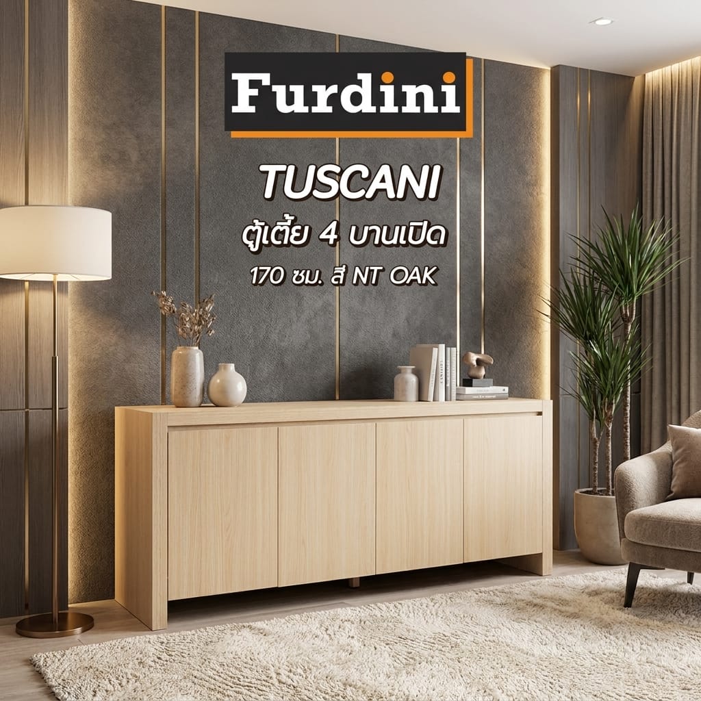 ตู้เตี้ย 4 บานเปิด FURDINI TUSCANI 170 ซม. สี NT OAK